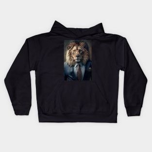 Portrait of a Handsome Lion wearing a suit Kids Hoodie